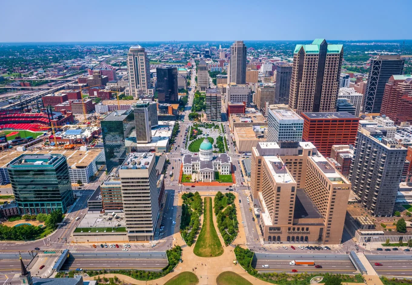 Aerial view of downtown Saint Louis
